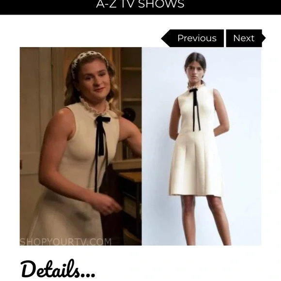 ZARA Knit Dress with Tie Elegant -Cream-Eggshell Sleeveless Dress with Black Bow - Picture 6 of 7